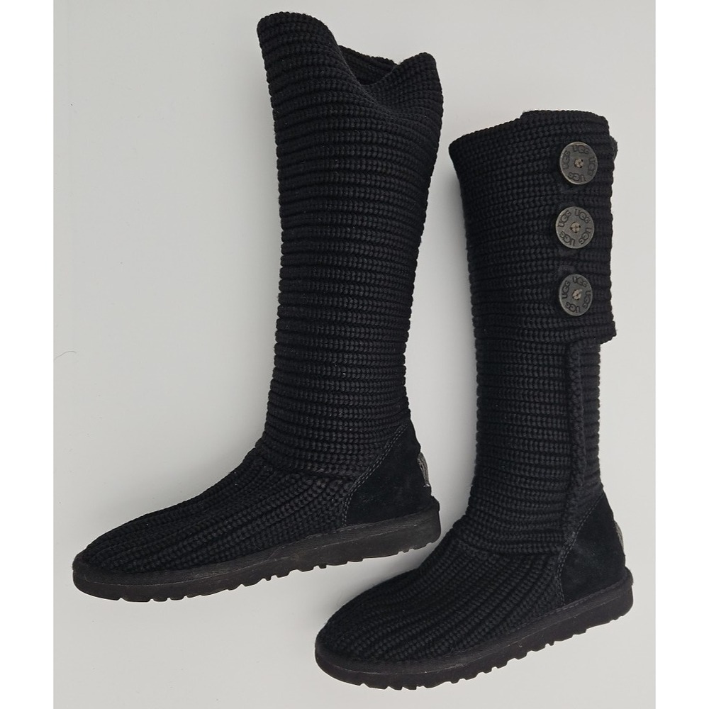 UGG Cardy #5819 Black Classic Tall Chunky Knit Sweater Slouchy Boots US/6 EU/37 - Picture 7 of 16